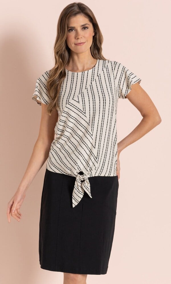 Striped Tie Hem Jersey Top