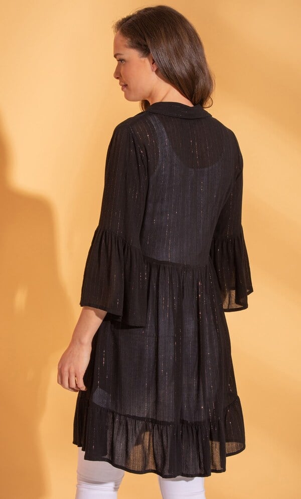 Semi Sheer Shimmer Stripe Shirt Dress