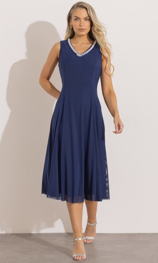 Embellished Sleeveless Mesh Midi Dress