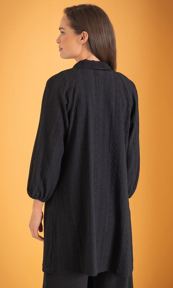 Patterned Open Front Jersey Cardigan