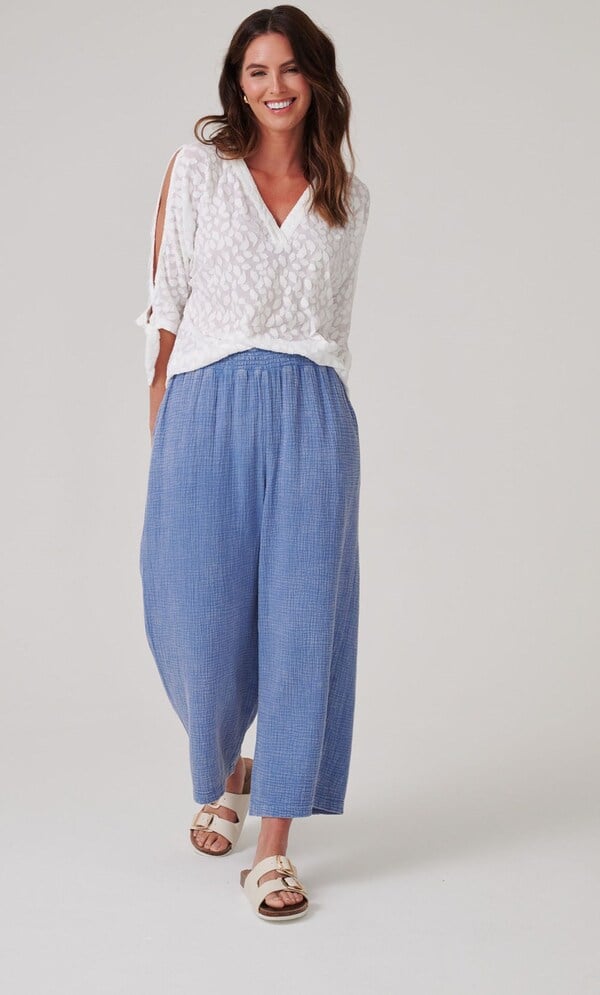 Wide Leg Cropped Cotton Trousers