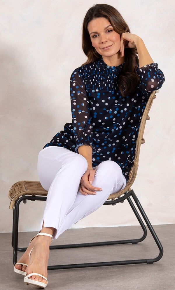 Polka Dot Long Sleeve Mesh Top