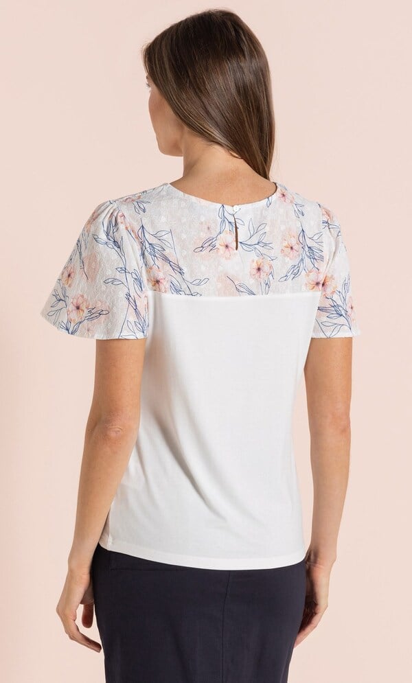 Short Sleeve Floral Trim Top