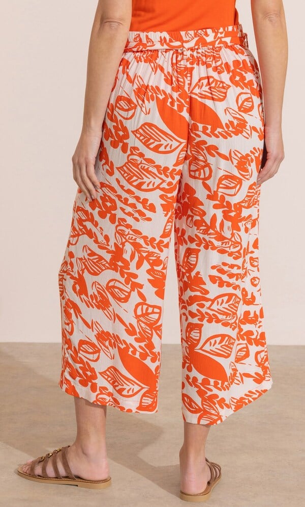 Botanical Print Cropped Wide Leg Trousers