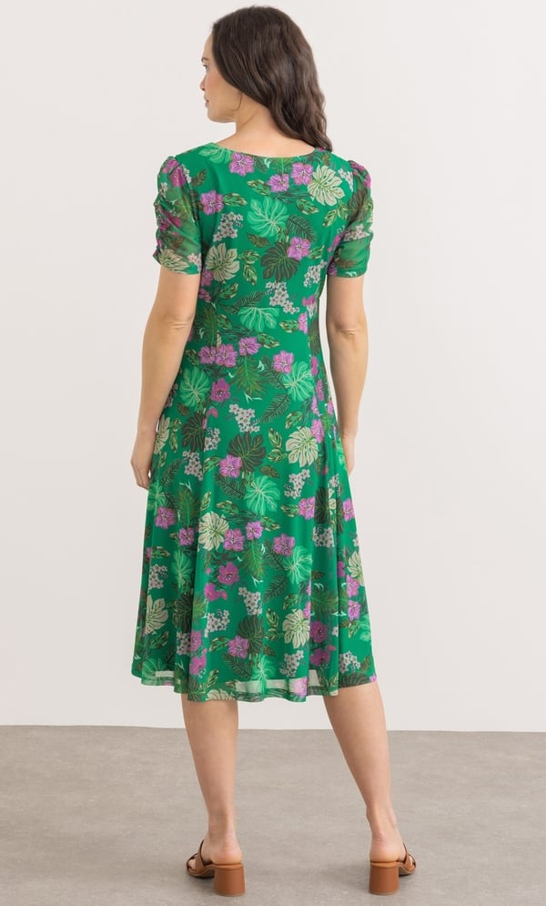 Garden Print V Neck Mesh Dress