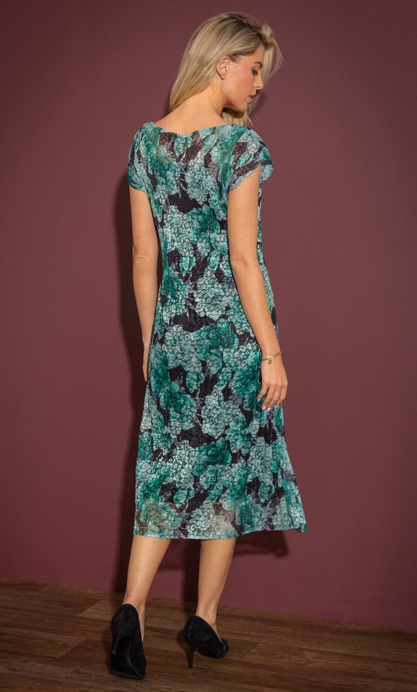 Printed Lace Pleat Midi Dress
