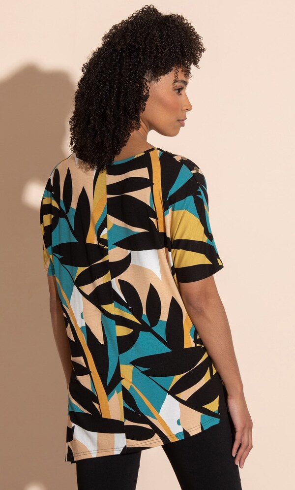 Leaf Print Short Sleeve Jersey Tunic Top