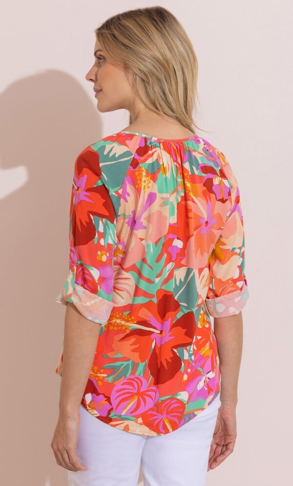 Floral Printed Turn Back Sleeve Blouse