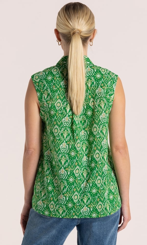Sleeveless Printed Button Top