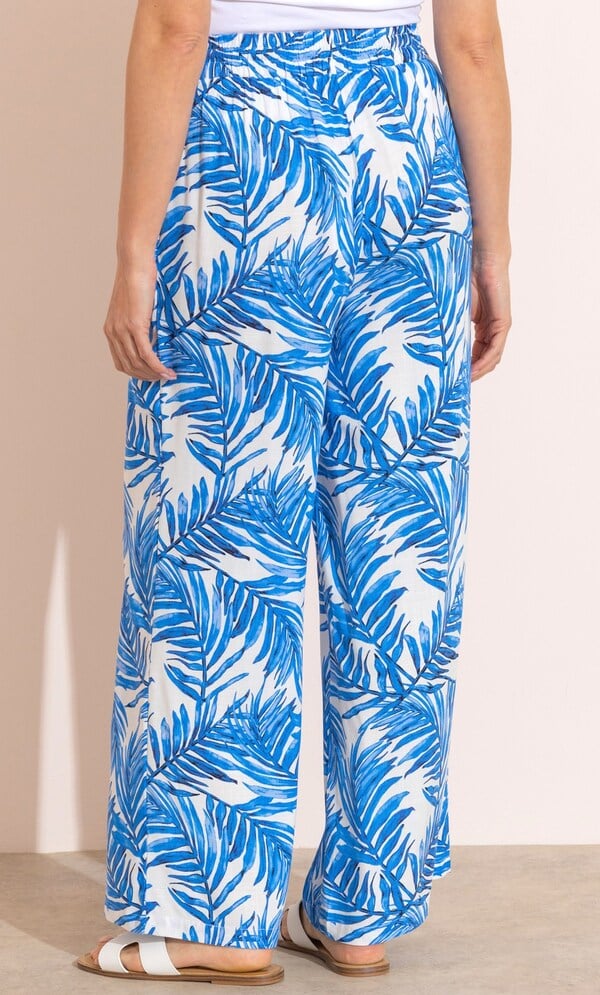 Leaf Printed Wide Leg Pull On Trousers