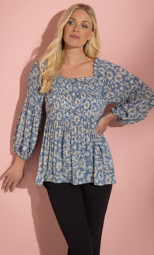Pleated Floral Printed Georgette Top