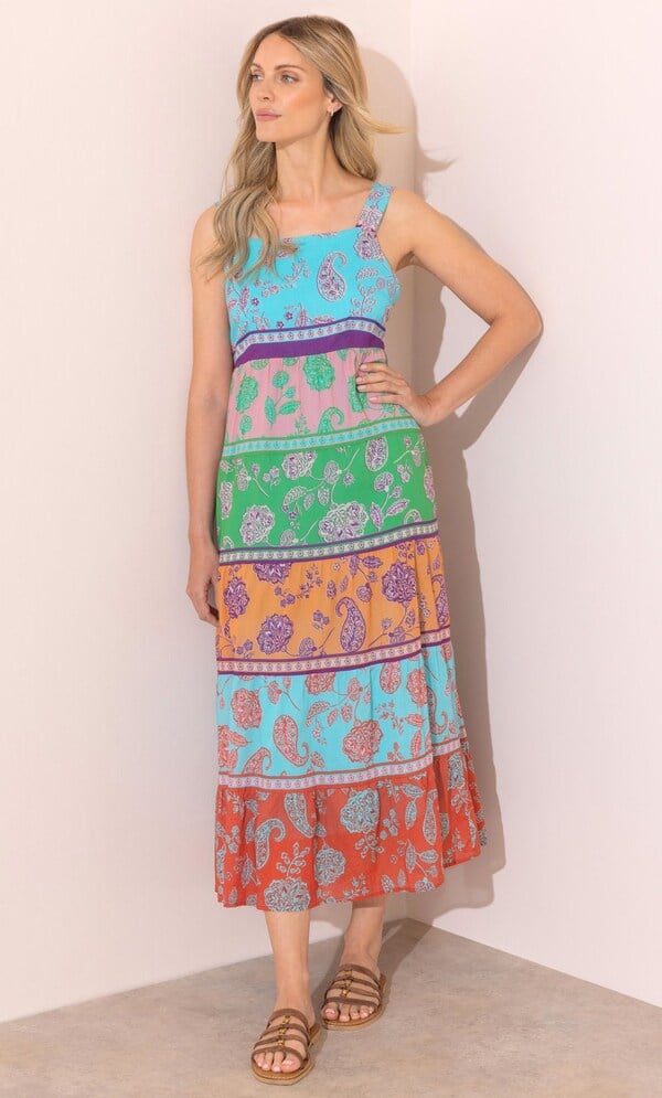 Floral Printed Panelled Cotton Midaxi Dress