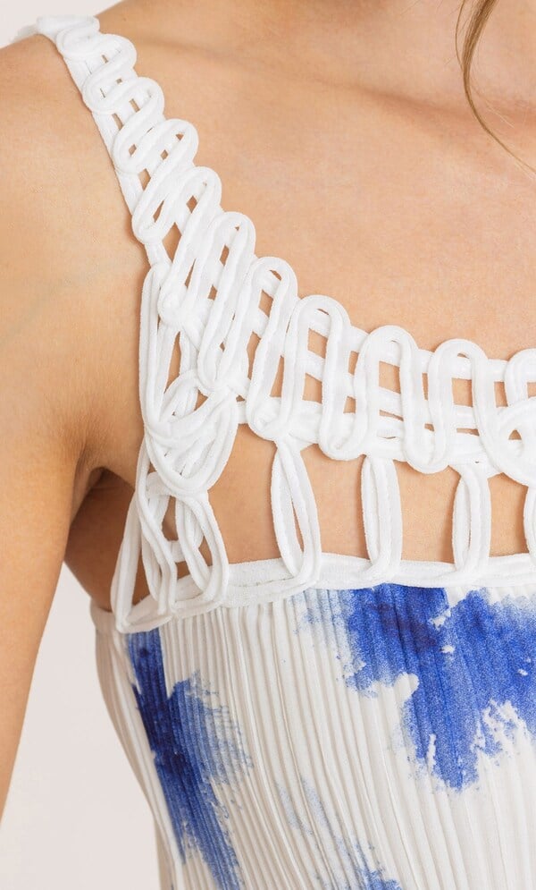 Printed Sleeveless Pleated Midi Dress