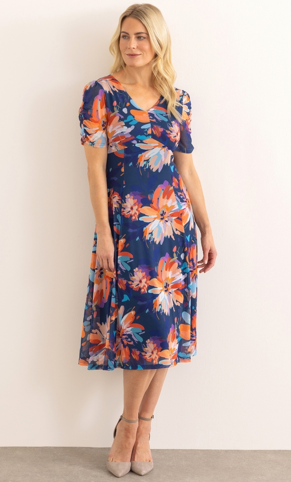 Bouquet Printed Panelled Mesh Dress