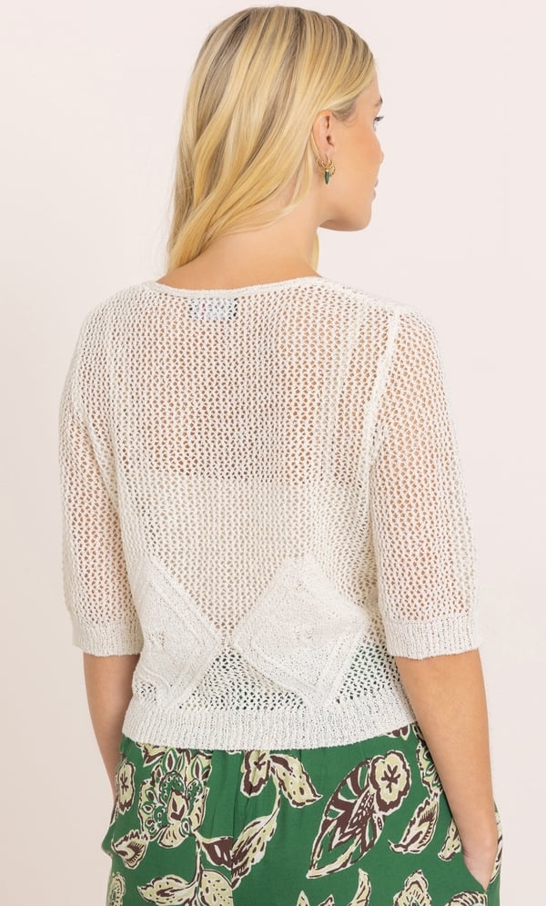 Open Knit Tie Front Short Sleeve Cardigan