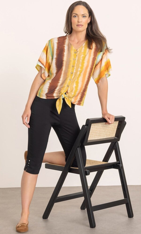 Short Sleeve Printed Tie Top