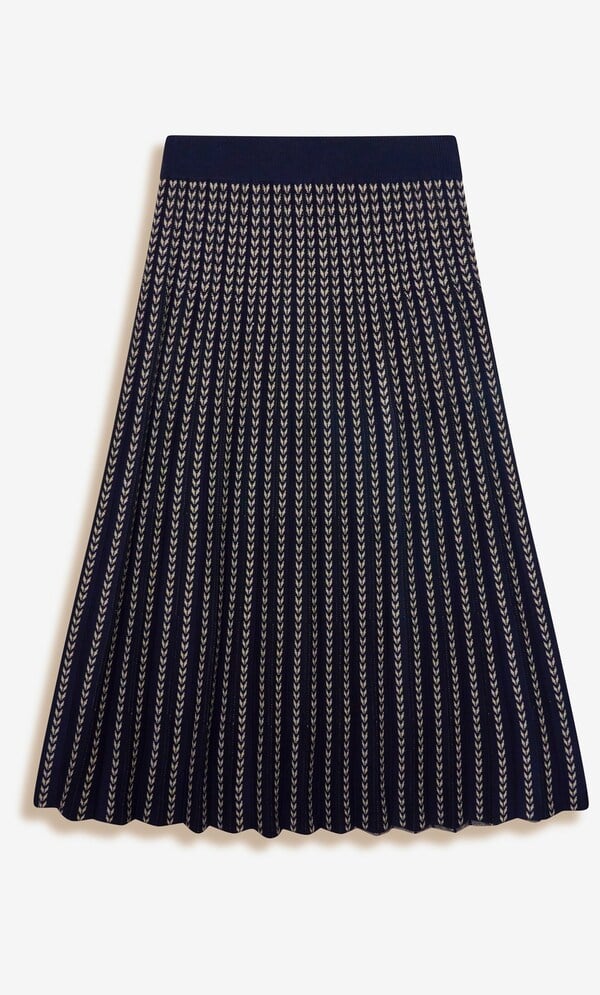 Knitted Chevron Pleated Midi Skirt