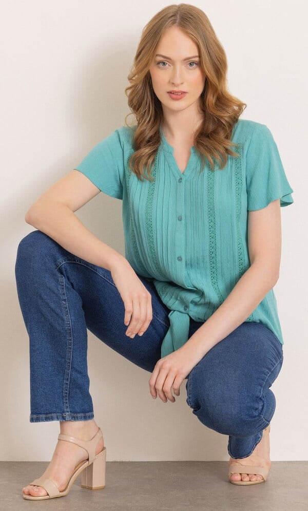 Tie Front Short Sleeve Blouse
