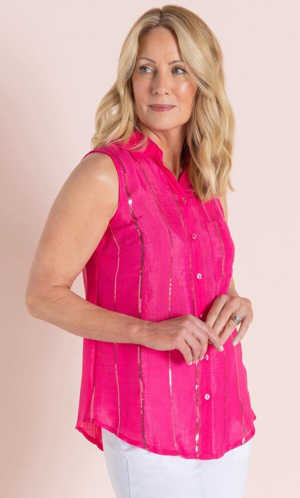 Anna Rose Sequin Stripe Sleeveless Blouse