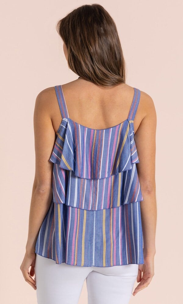 Sleeveless Tiered Stripe Top With Necklace