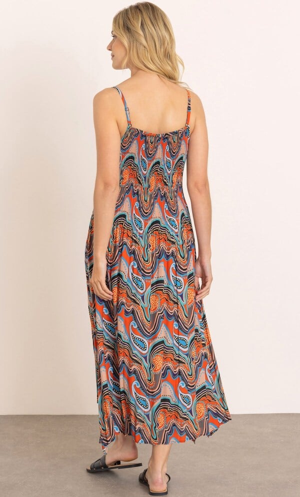 Printed Dipped Hem Pleated Maxi Dress