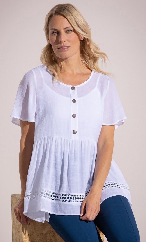 Lace Trim Dip Hem Tunic Top