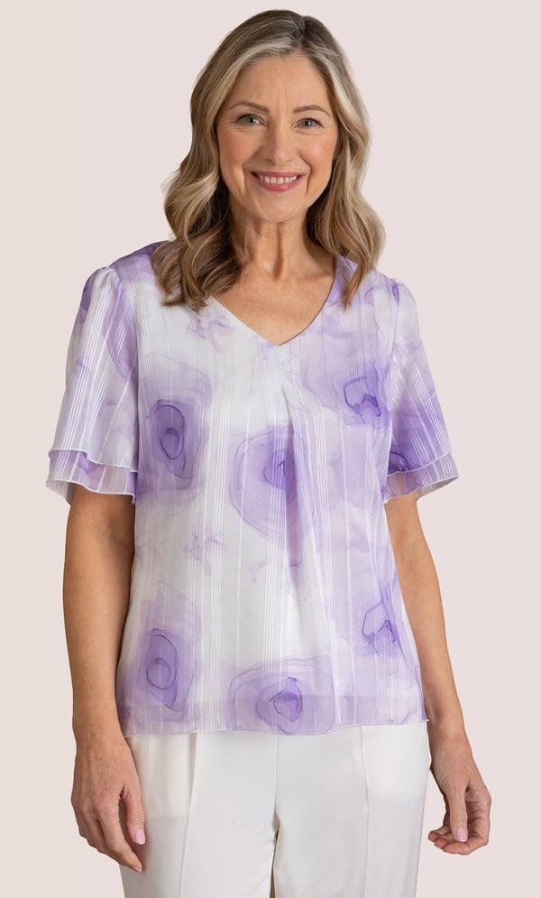 Anna Rose Printed Shimmer Stripe Top