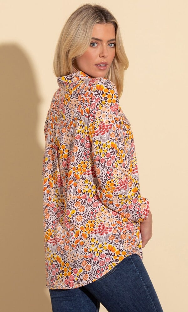 Zip Front Garden Print Top