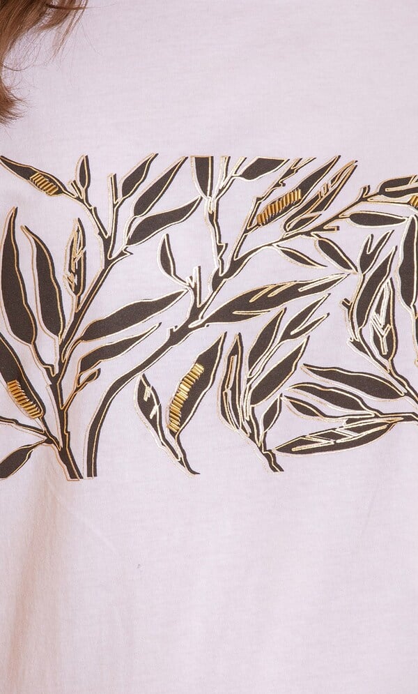 Embellished Branch Print T Shirt