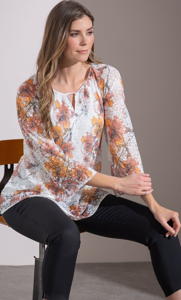 Pleated Lace Printed Top