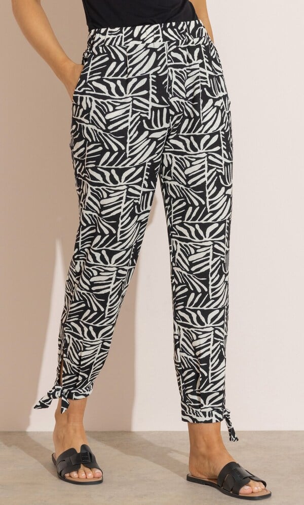 Printed Tie Hem Cropped Trousers