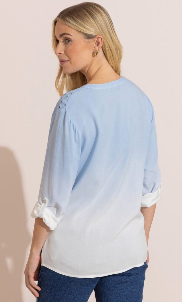 Eyelet Detail Ombre Dip Dye Blouse