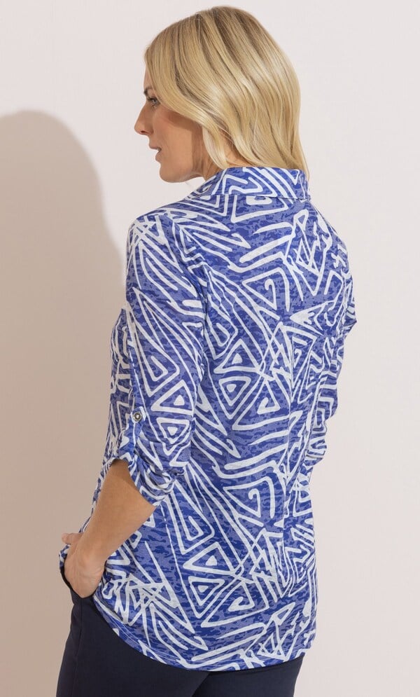 Anna Rose Embellished Geo Print Burnout Blouse