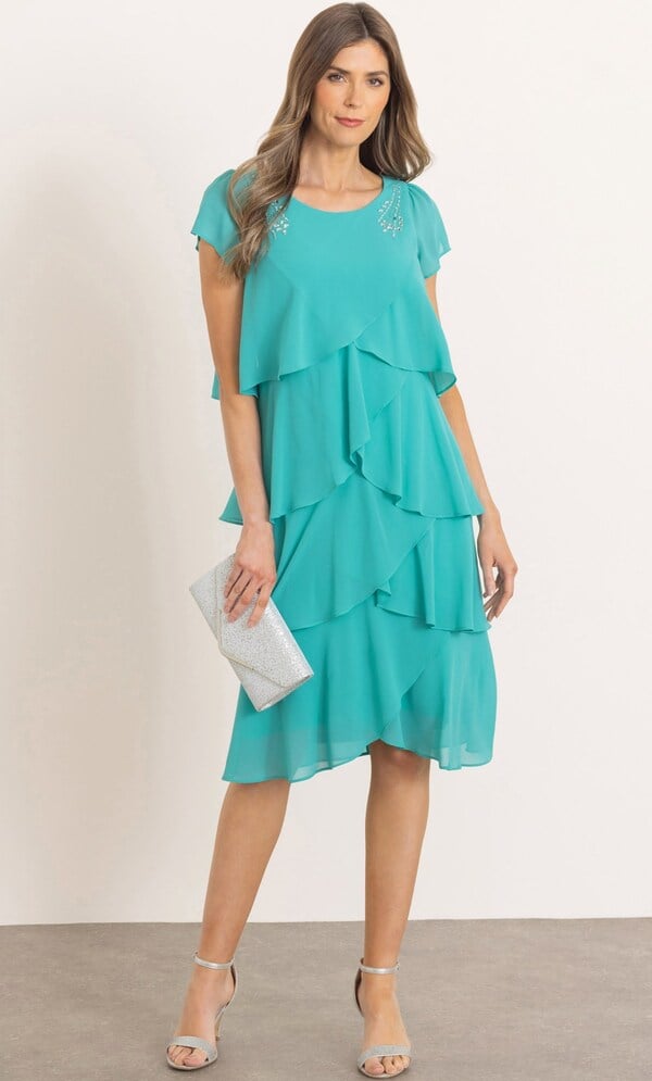 Embellished Layered Short Sleeve Dress