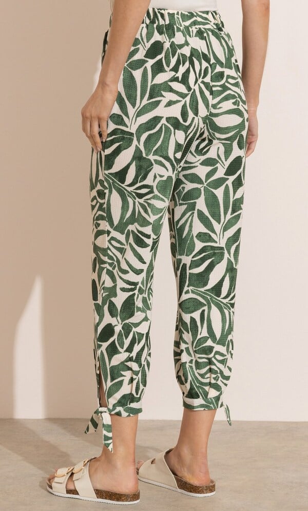 Printed Tie Hem Crop Trousers