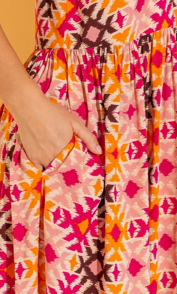 Aztec Print Relaxed Fit Strappy Maxi Dress