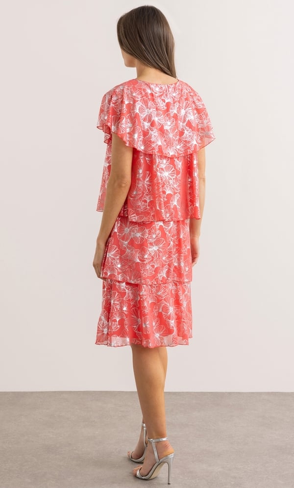 Floral Foil Printed Layered Dress