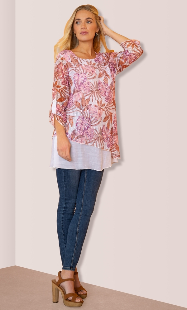 Layered Leaf Print Tunic Top