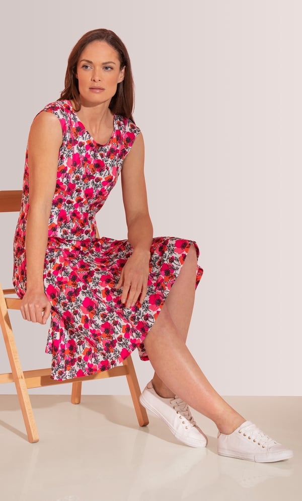 Floral Sketch Print Panelled Stretch Dress