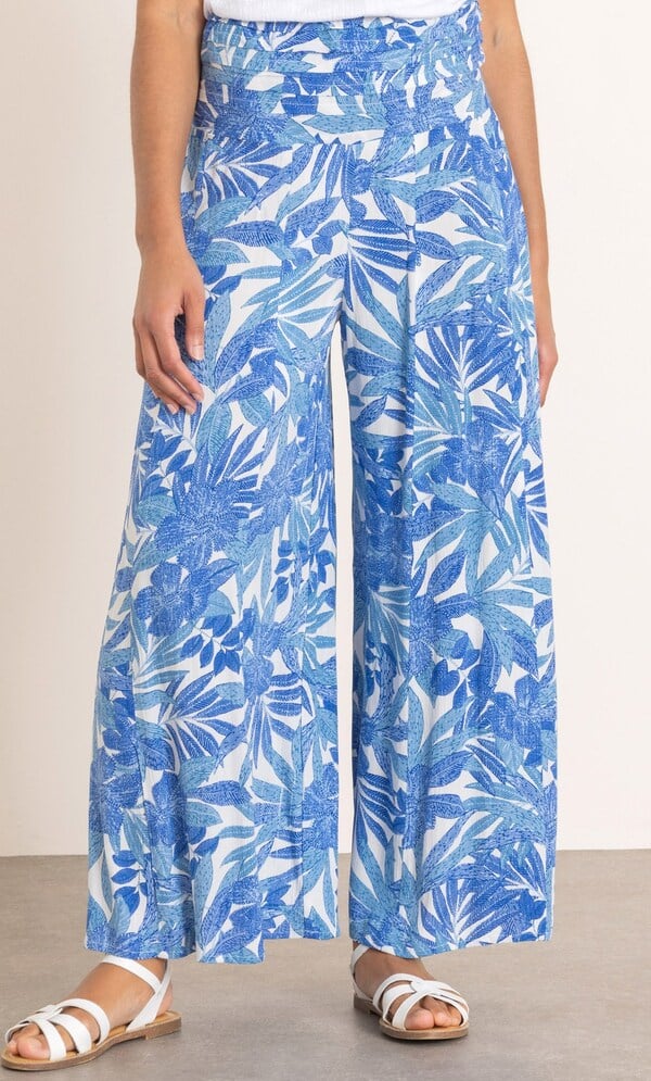 Leaf Print Wide Leg Trousers
