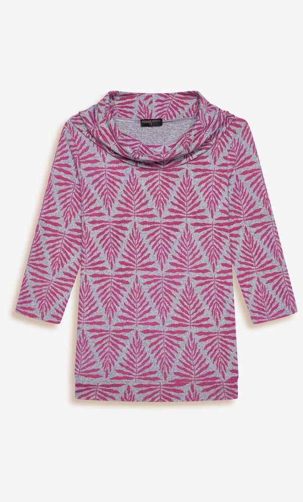 Anna Rose Botanical Leaf Print Cowl Neck Jumper