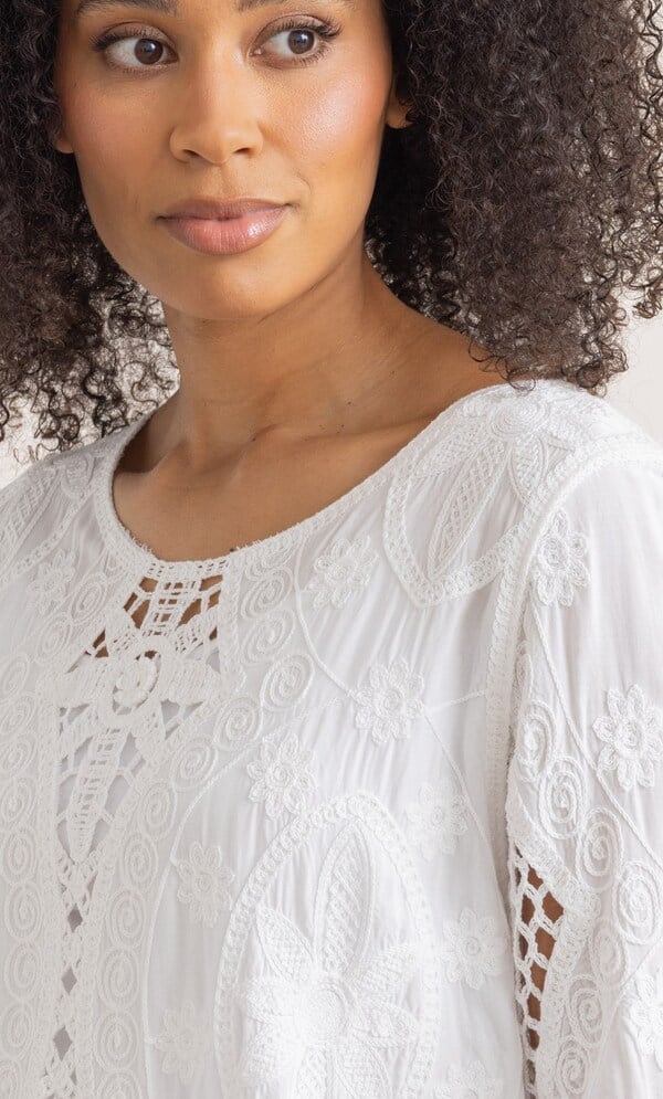 Embroidered Crochet Trim Cotton Top