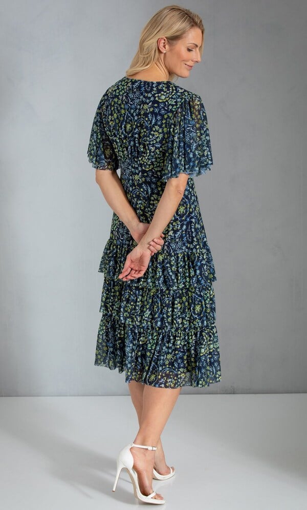 Floral Printed Frill Mesh Dress