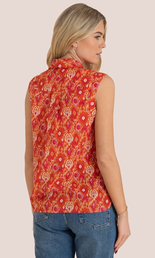 Sleeveless Printed Button Top