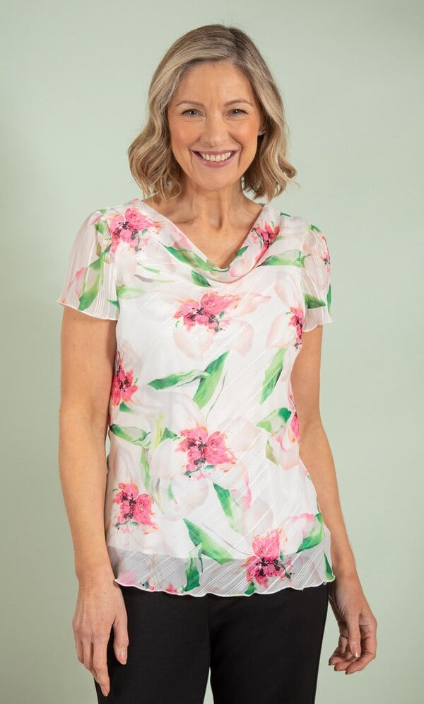 Anna Rose Floral Print Bias Cut Cowl Neck Top