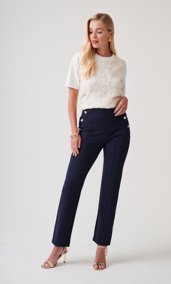 Embellished Straight Leg Pull On Trousers