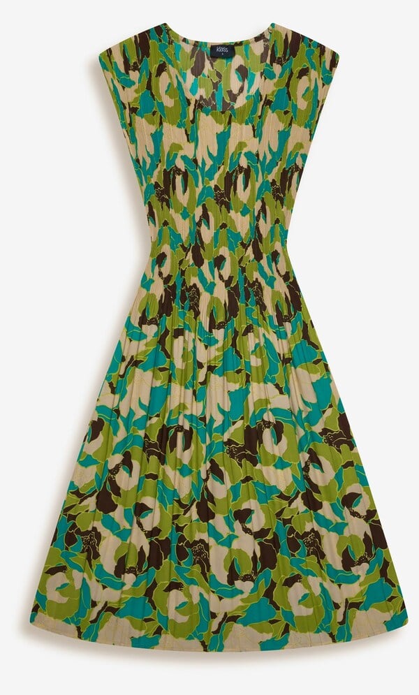 Pleated Floral Printed Dress
