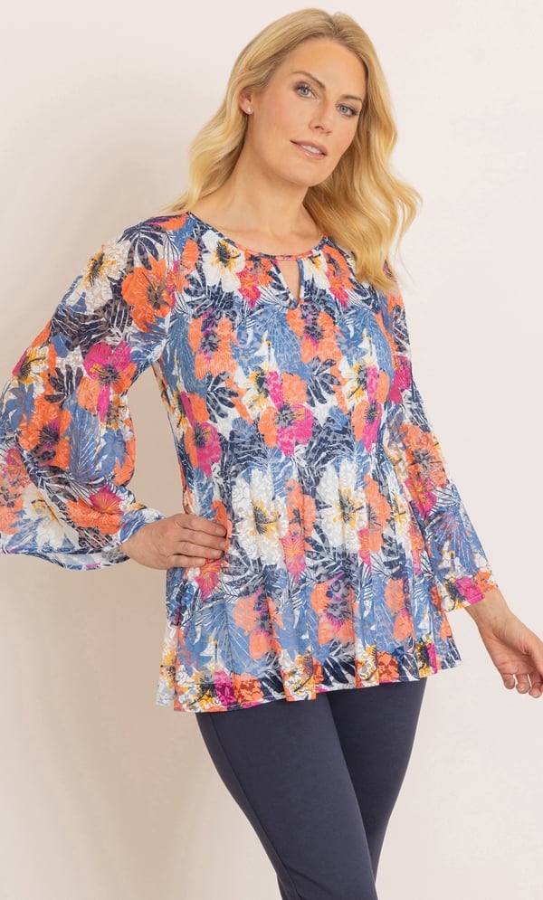 Bouquet Printed Pleated Lace Top