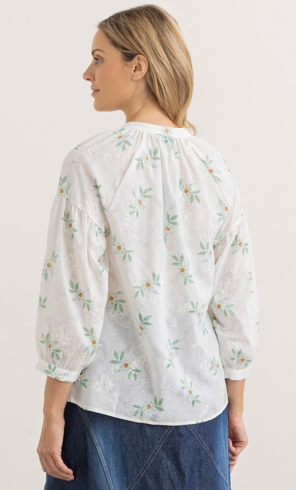 Floral Print And Embroidered Top