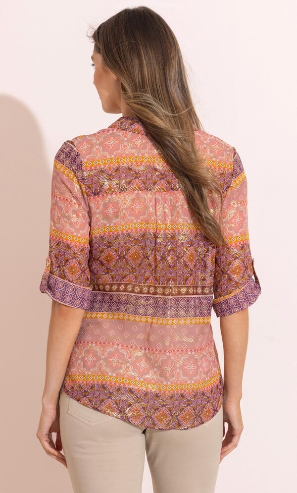 Foil Printed Sheer Blouse